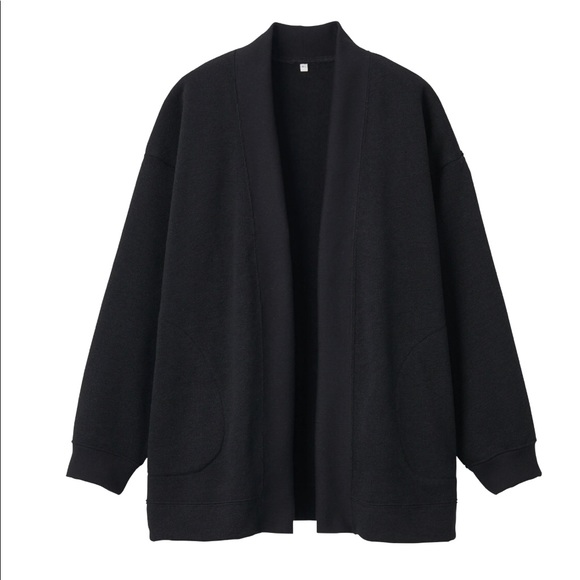 Muji Fleece Knit Wide Cardigan - Black - XS-S - Picture 3 of 7
